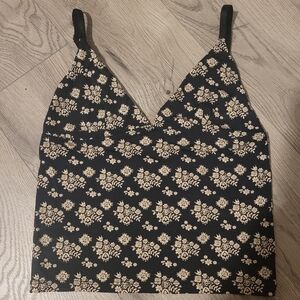 Floral Black and Cream Women's Top